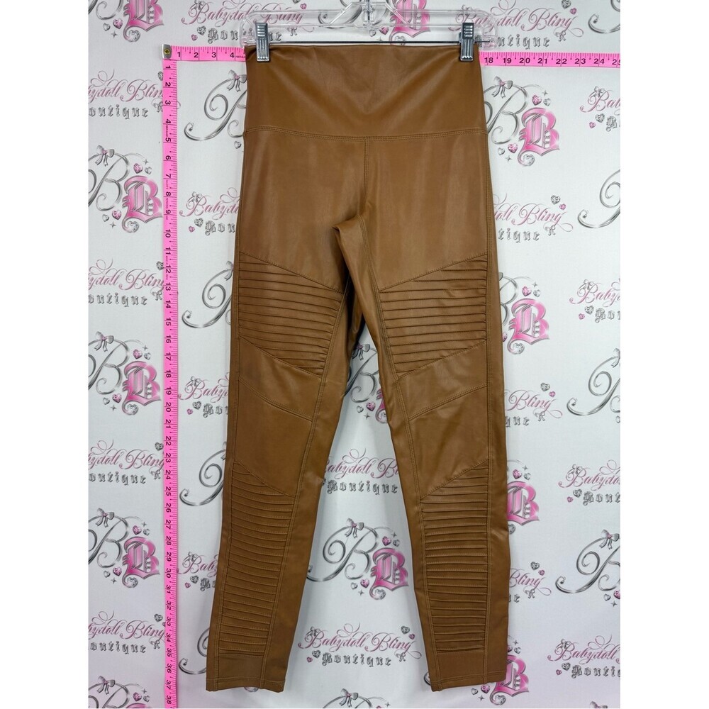 7 For All Mankind shiny Camel Brown Faux Leather faux Moto Leggings